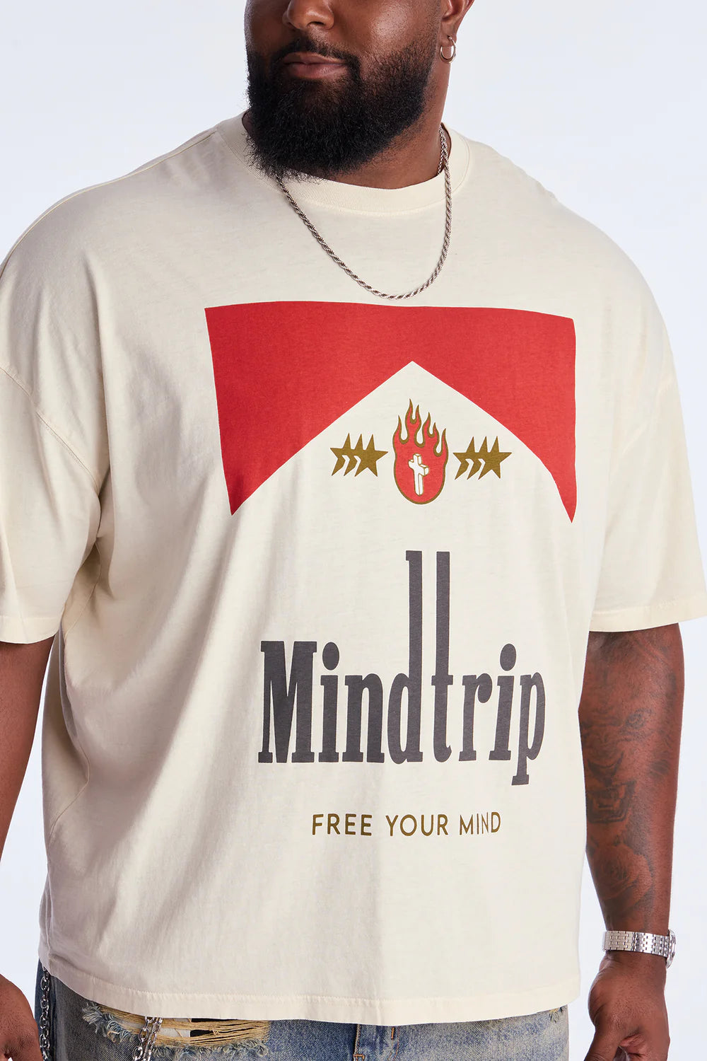 Mind Trip - Oversized Short Sleeve Tee - Cream