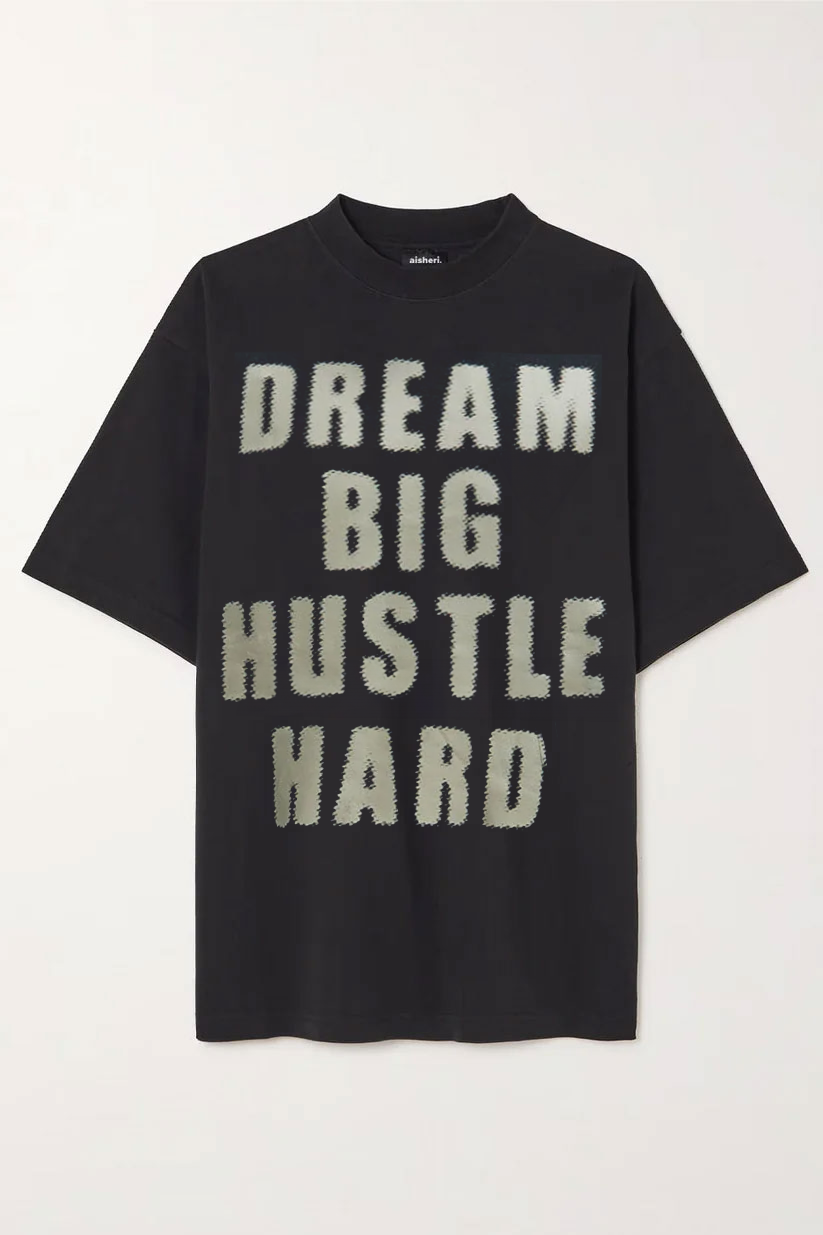 Dream Big Hustle Hard - Over-sized Tee - Black